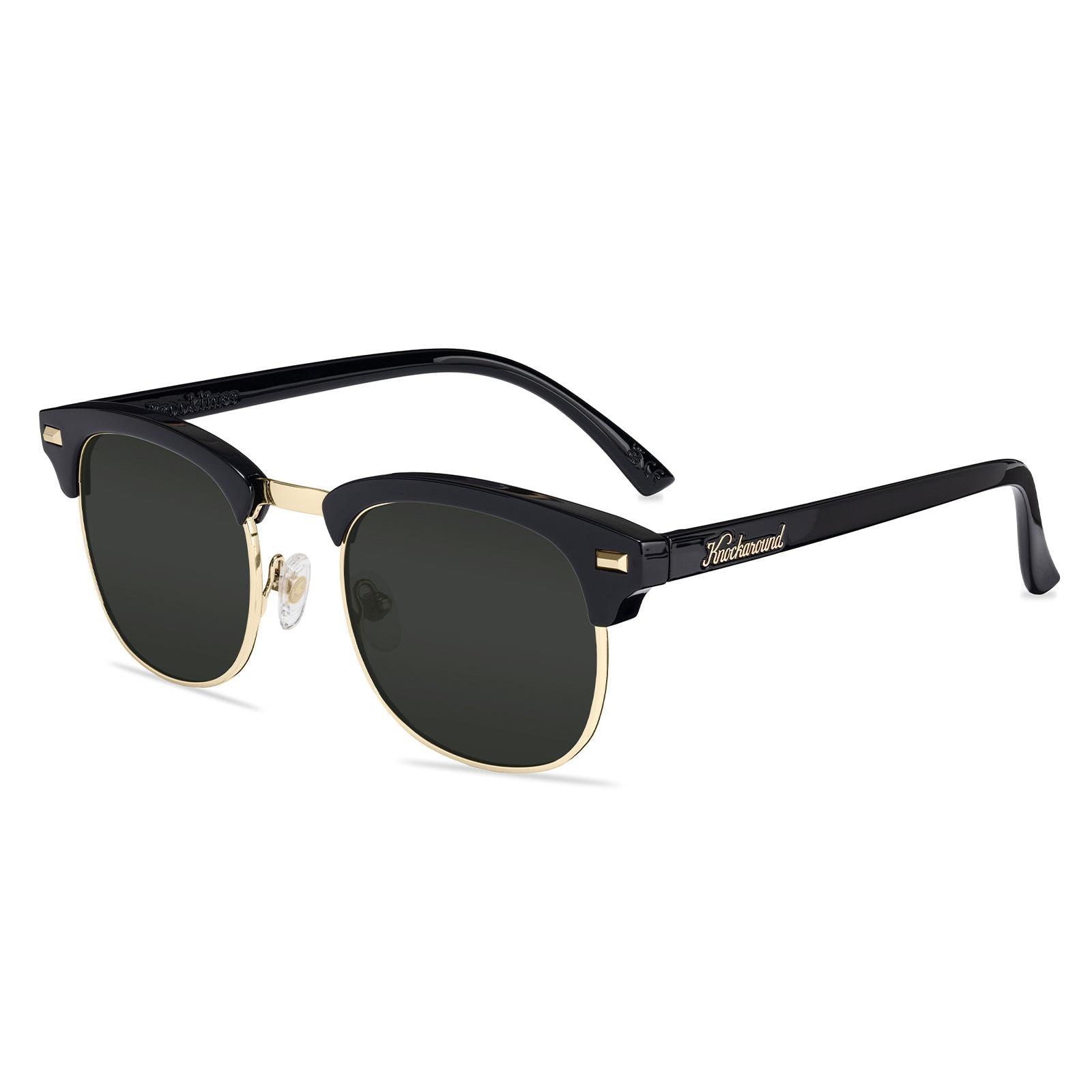 Glossy Black & Gold Brooklines Prescription Glasses with Grey Lens, Flyover