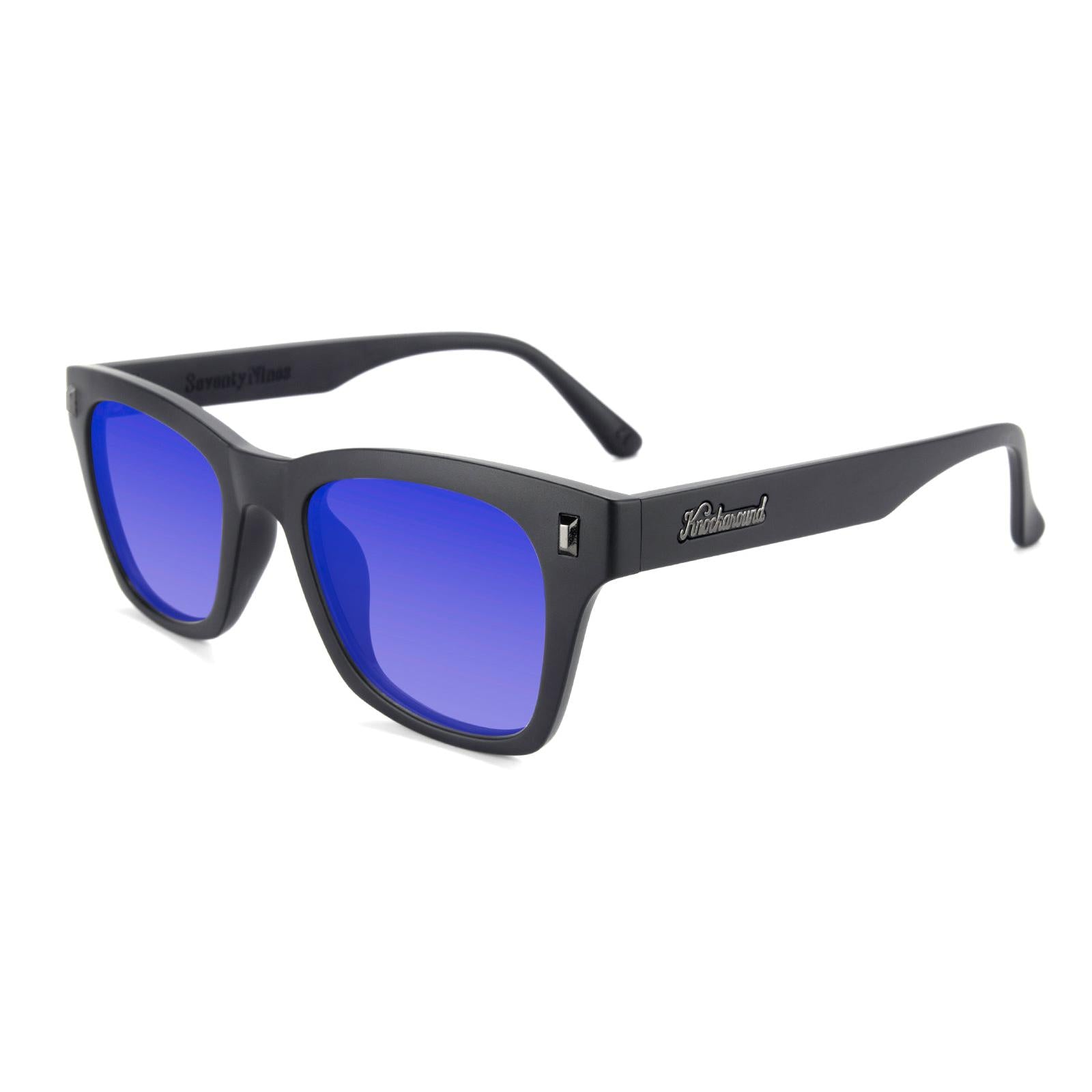 Black on Black Seventy Nines Prescription Sunglasses with Blue Lens, Flyover