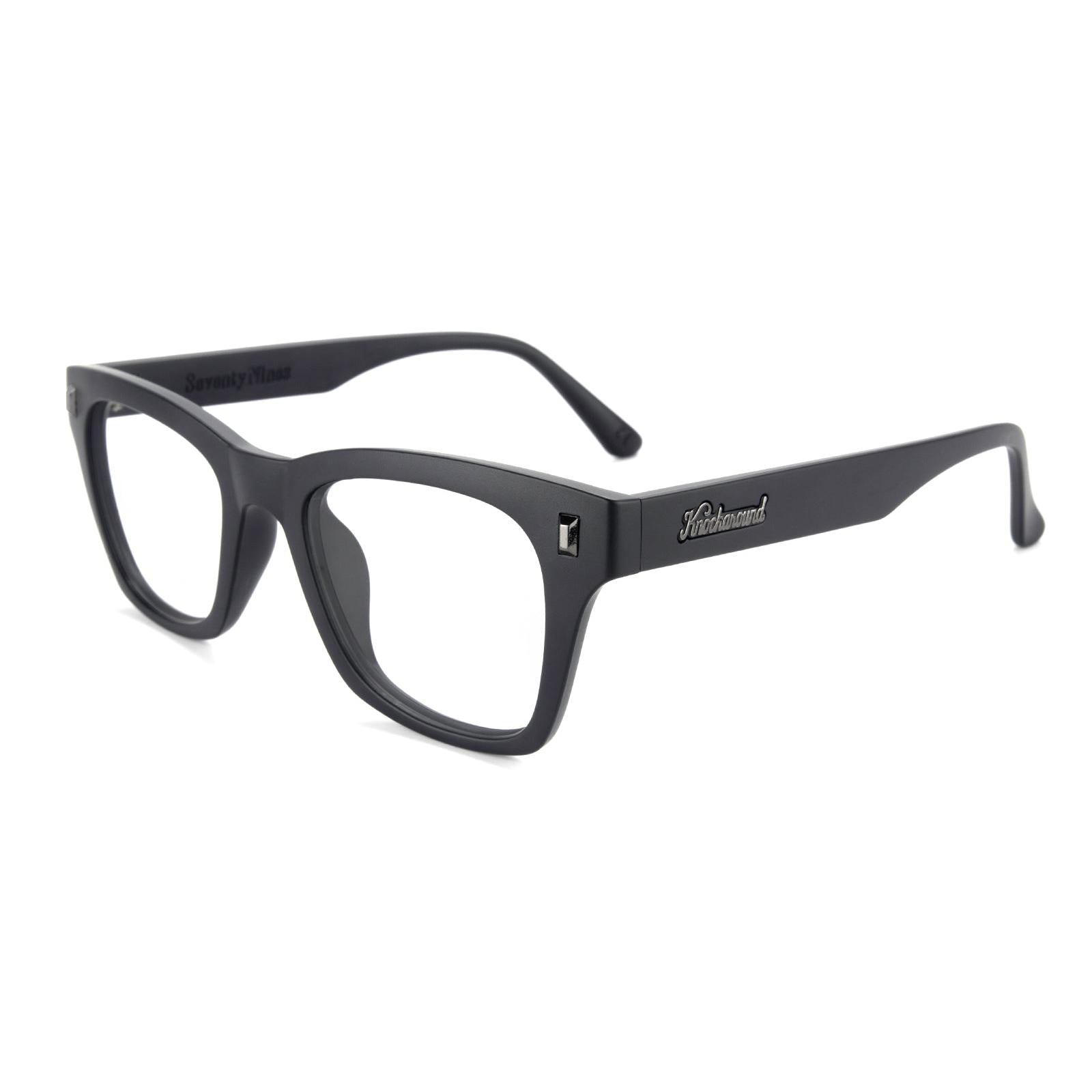 Black on Black Seventy Nines Prescription Sunglasses with Clear Lens, Flyover