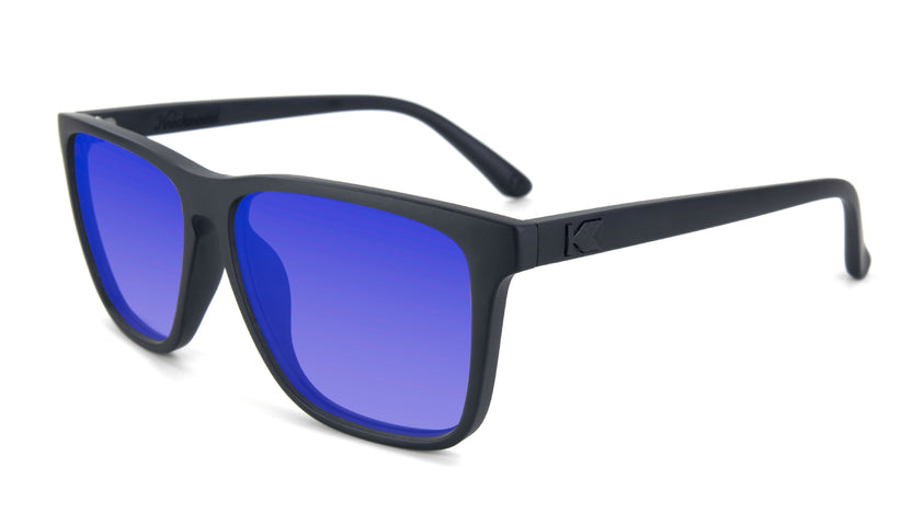 Black on Black Fast Lanes Prescription Sunglasses with Blue Lens, Flyover 