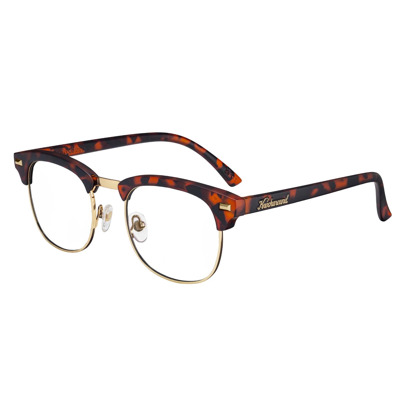 Matte Tortoise Shell & Gold Brooklines Prescription Glasses with Clear Lens, Flyover