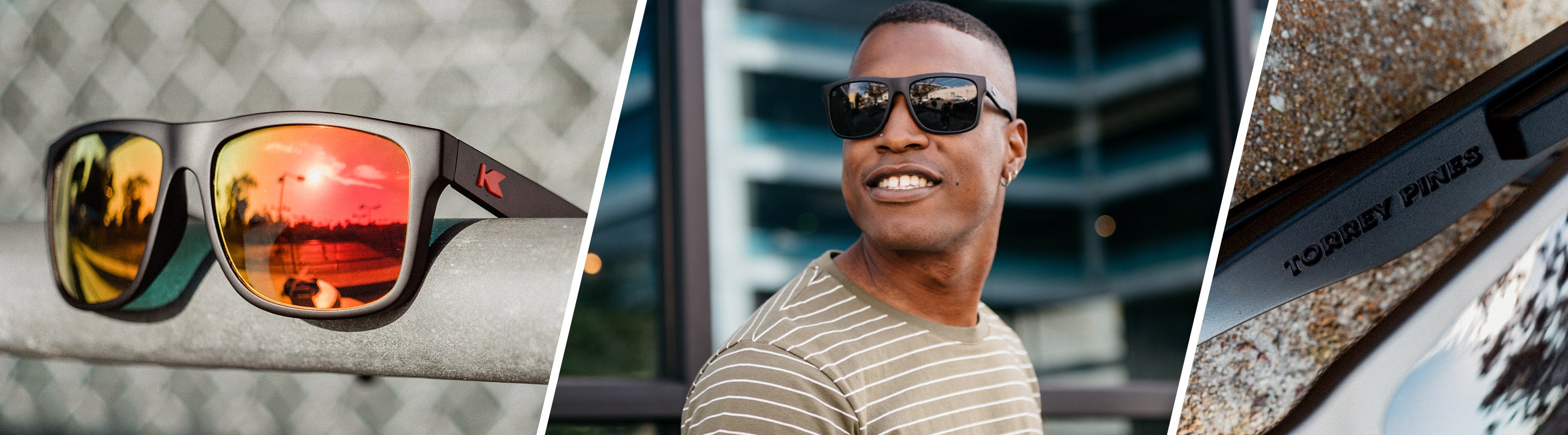 Lifestyle photo of Matte Black / Red Sunset Torrey Pines Sunglasses, Man wearing Knockaround Torrey Pines sunglasses