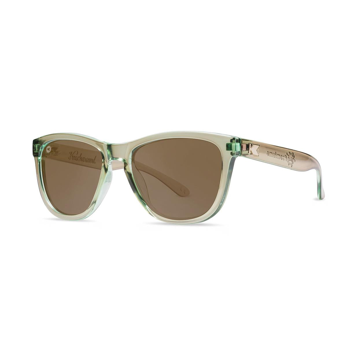 Kids Sunglasses with Aged Sage Frames and Polarized Amber Lenses, Threequarter