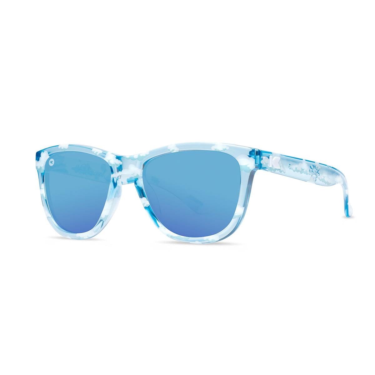 Sunglasses with Head in the Clouds Frames and Polarized Aqua Lenses, Threequarter