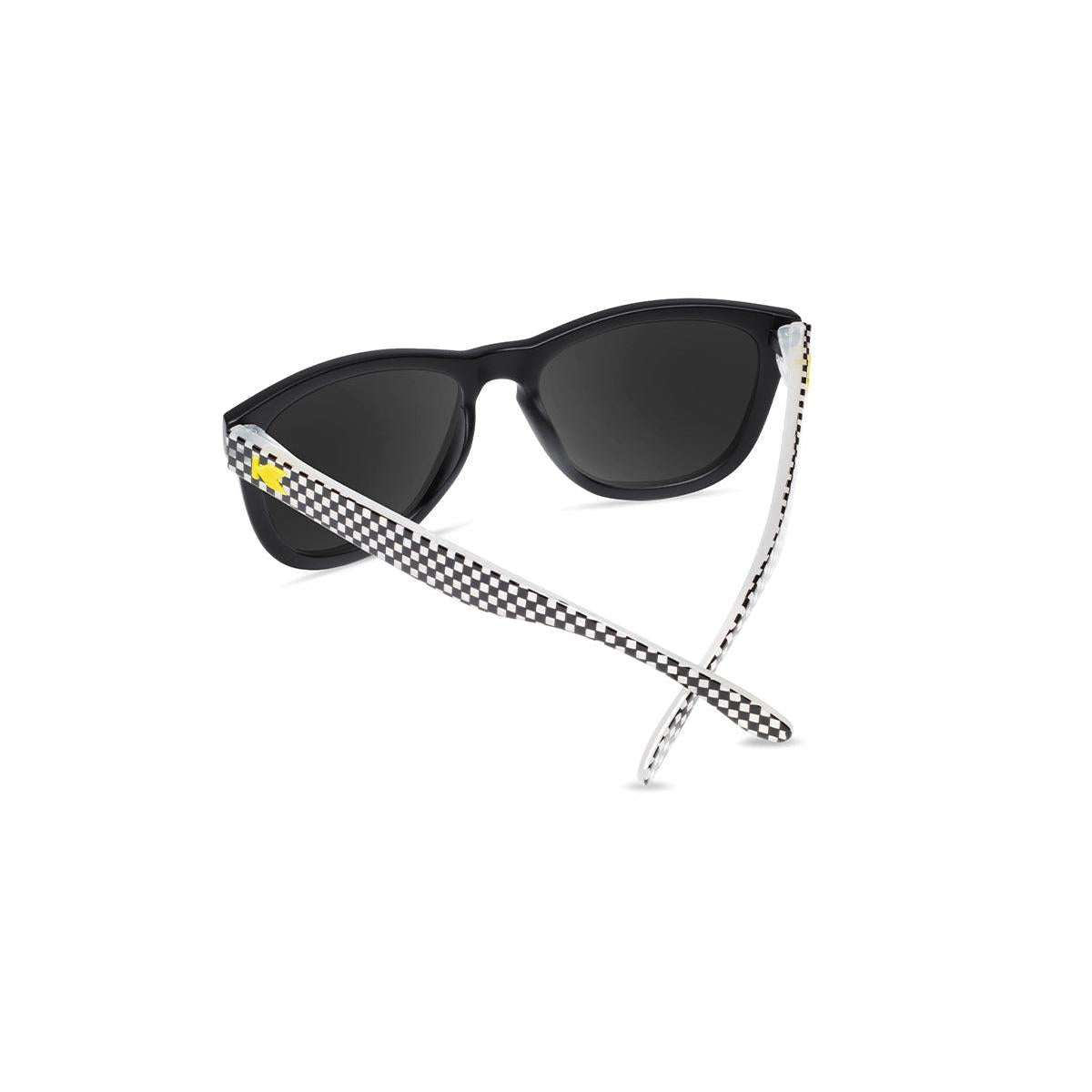 Kids Sunglasses with glossy Fronts and Checkerboard Arms with Polarized Black Smoke Lenses, Back