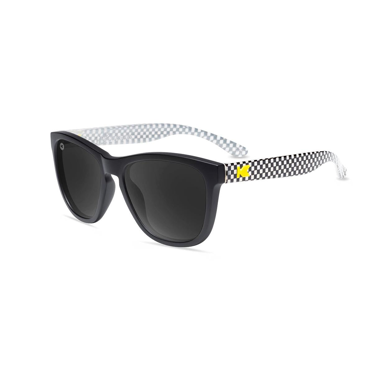 Kids Sunglasses with glossy Fronts and Checkerboard Arms with Polarized Black Smoke Lenses, Flyover