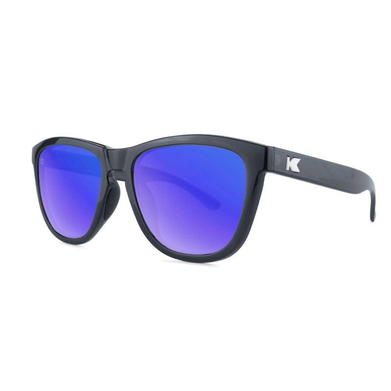 Sport Sunglasses with Jelly Black Frame and Polarized Blue Moonshine Lenses, Threequarter