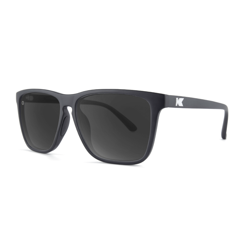 Sport Sunglasses with Matte Black Frame and Polarized Black Smoke Lenses, Threequarter