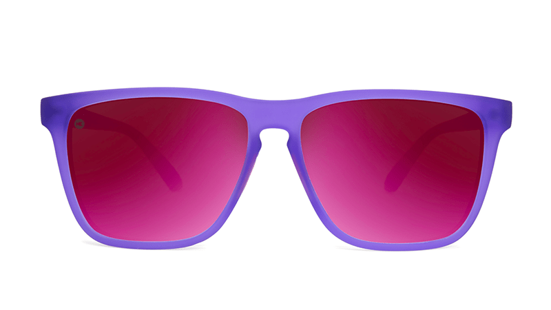 Sunglasses with Rubberized Ultraviolet Frames and Polarized Fuchsia Lenses, Front