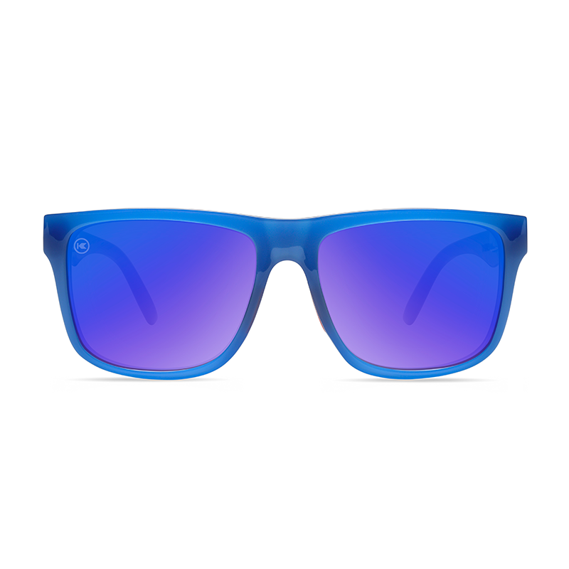 Sunglasses with Glossy Blue Frames and Polarized Moonshine Lenses, Front
