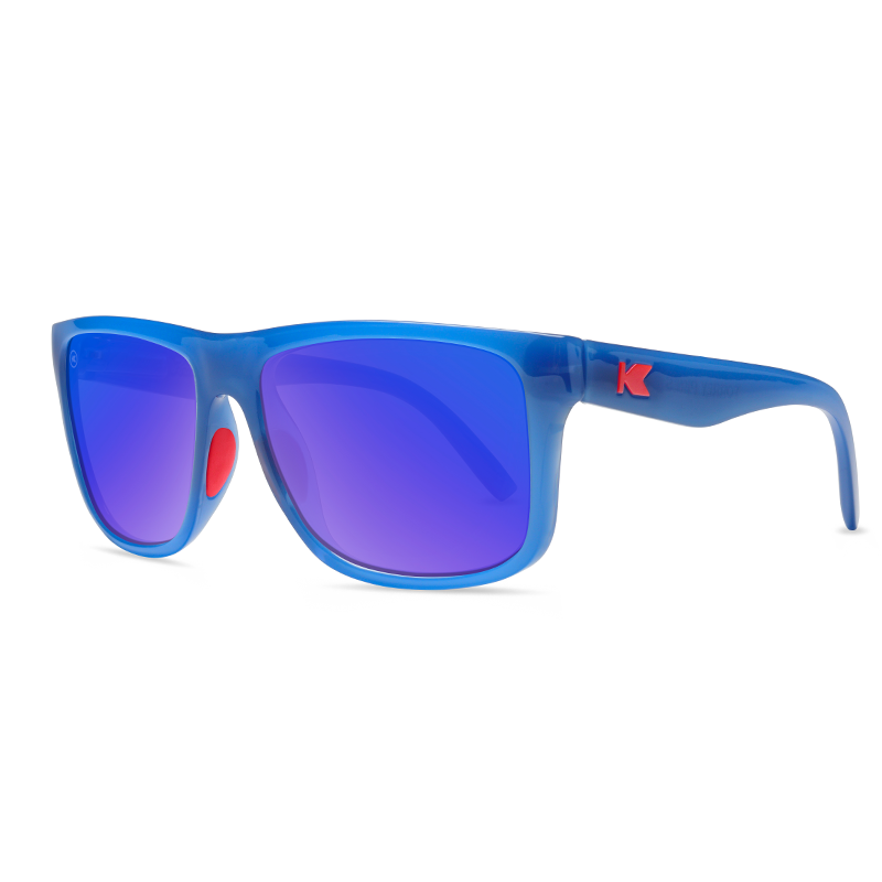 Sunglasses with Glossy Blue Frames and Polarized Moonshine Lenses, Threequarter