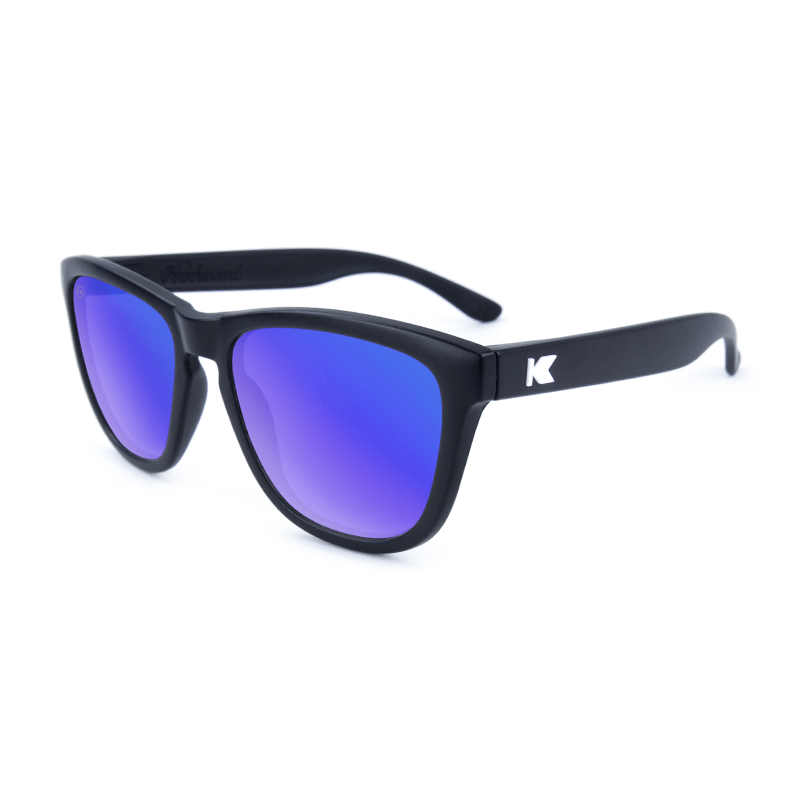 Premiums Sunglasses with Matte Black Frames and Blue Moonshine Mirrored Lenses, Flyover