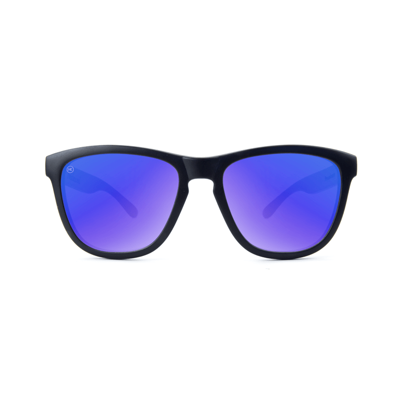 Premiums Sunglasses with Matte Black Frames and Blue Moonshine Mirrored Lenses, Front