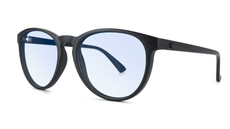 Sunglasses with Matte Black Frames and Clear Blue Light Blocking Lenses, Threequarter