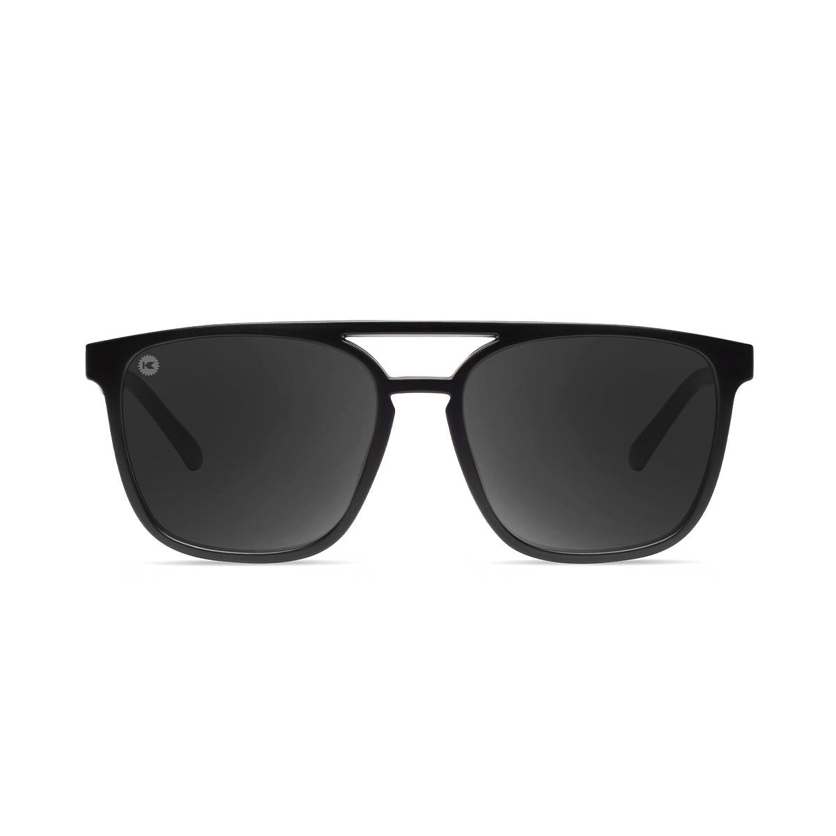 Sunglasses with Matte Black Frames and Polarized Black Smoke Lenses, Front