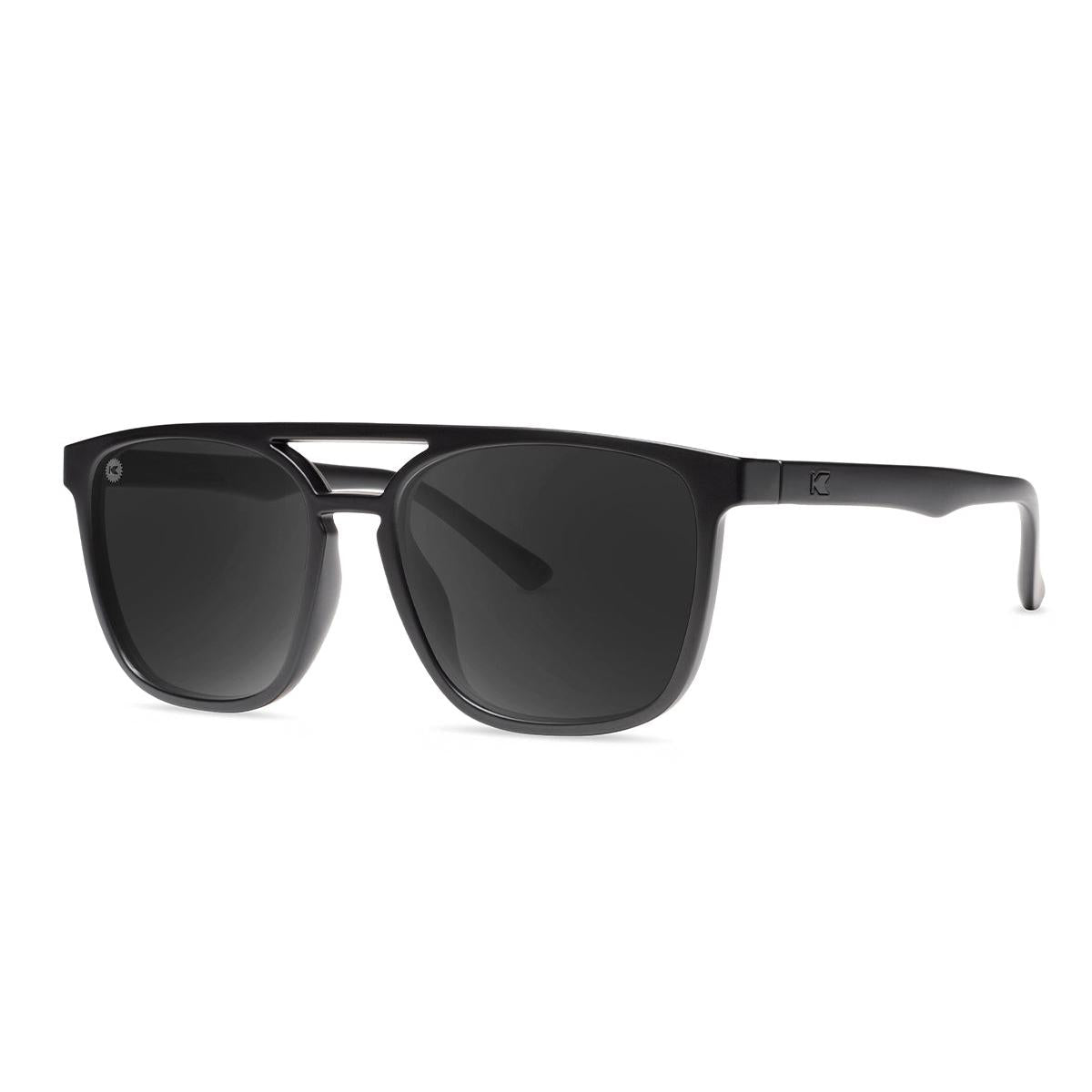 Sunglasses with Matte Black Frames and Polarized Black Smoke Lenses, Threequarter