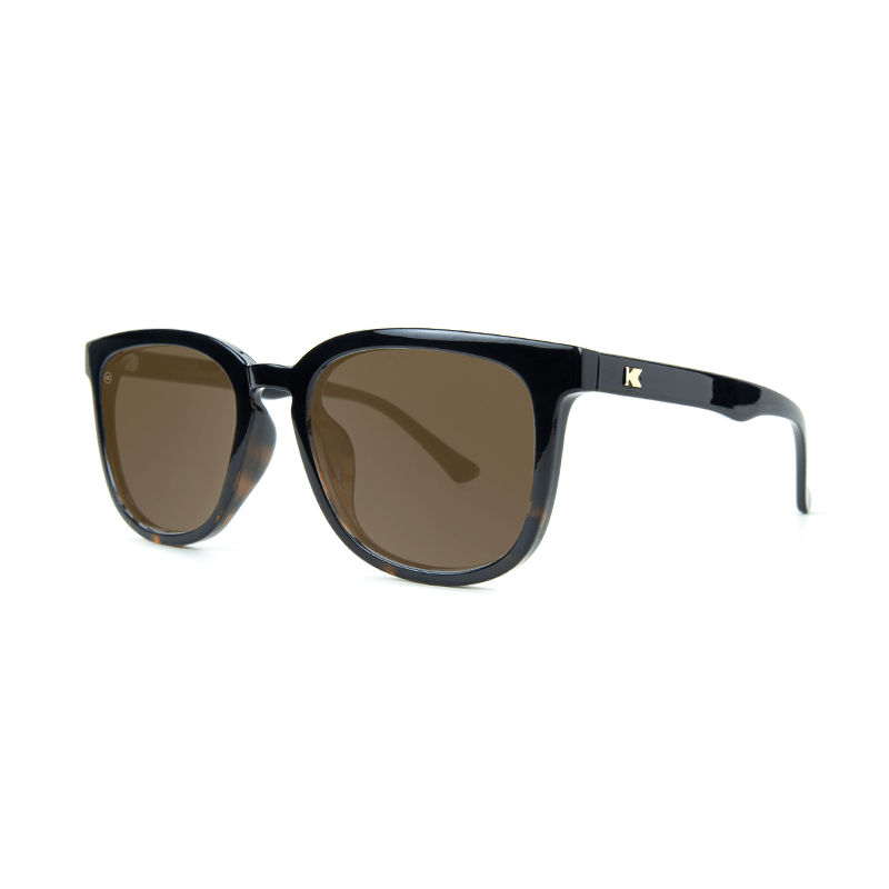 Sunglasses with Glossy Black Tortoise Shell Fade and Polarized Amber Lenses, Threequarter