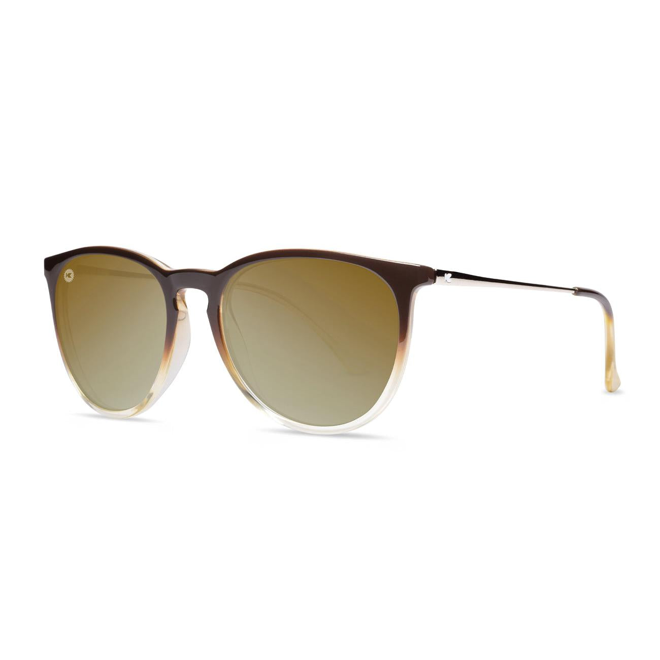 Sunglasses with Brown Frames and Polarized Gold Lenses, Threequarter