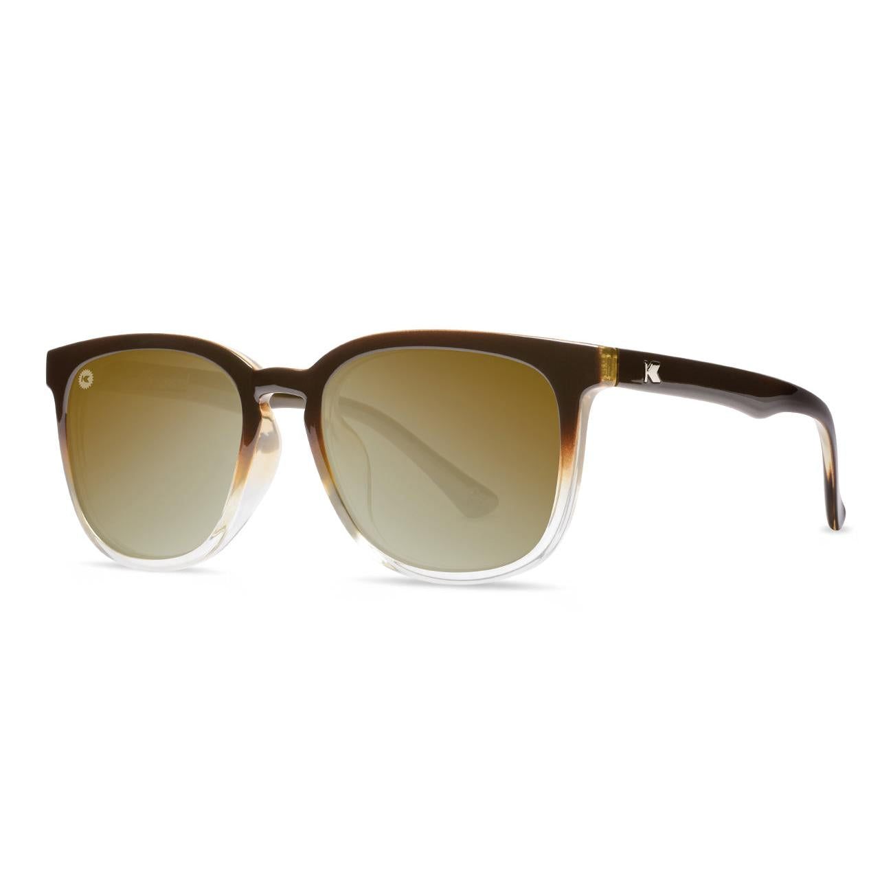 Sunglasses with Brown Frames and Polarized Gold Lenses, Threequarteer