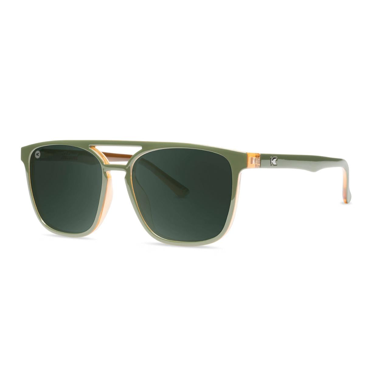 Sunglasses with Coyote Calls Frames and Polarized Aviator Green Lenses, Threequarter