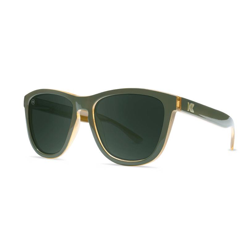 Sunglasses with Glossy Green Frames and Polarized Green Lenses, Threequarter