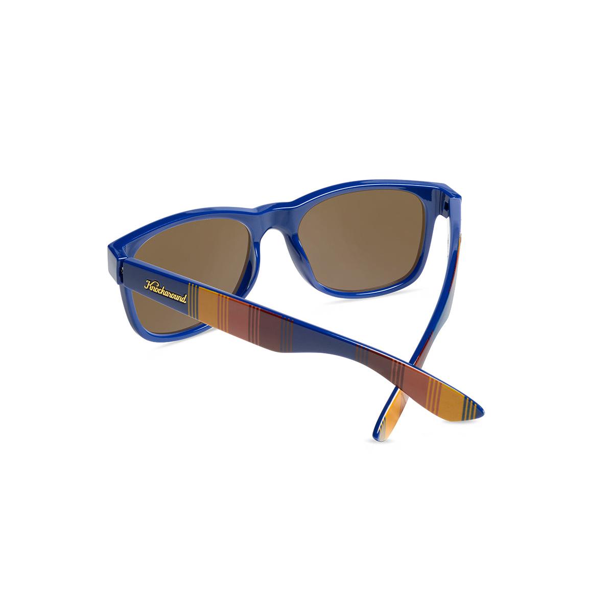 Sunglasses with Glossy Blue Frames and Polarized Amber Lenses, Back