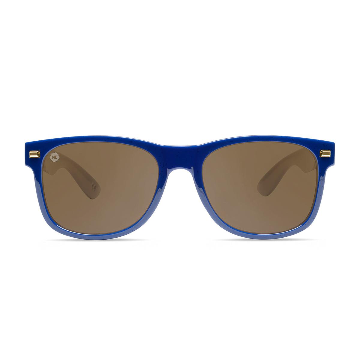 Sunglasses with Glossy Blue Frames and Polarized Amber Lenses, Front