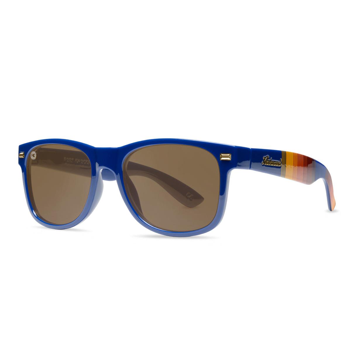 Sunglasses with Glossy Blue Frames and Polarized Amber Lenses, Threequarter