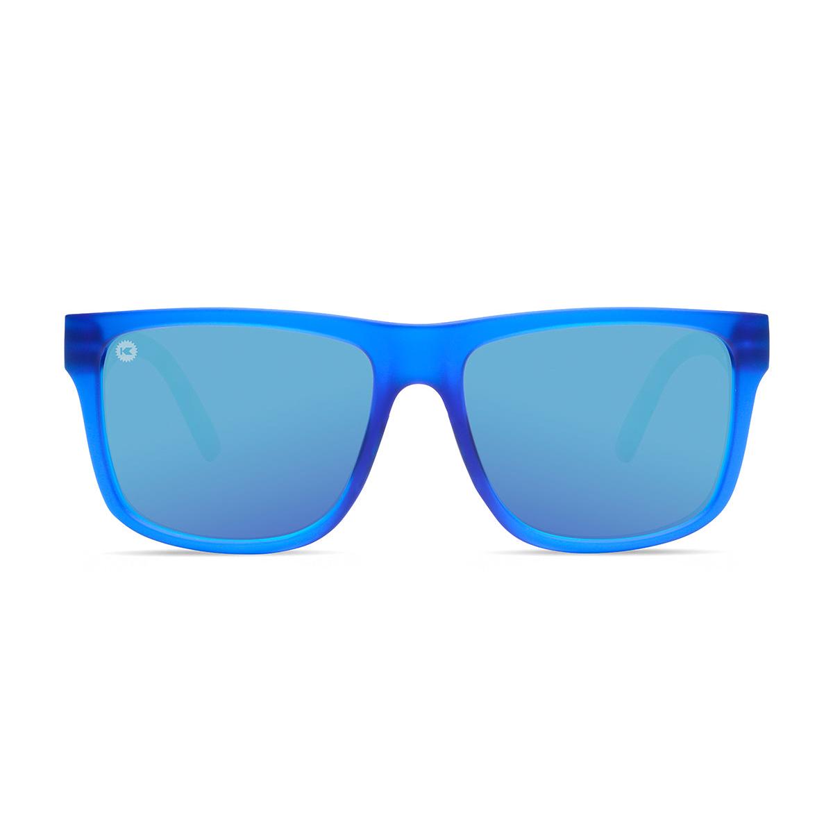 Sport Sunglasses with Blue Fronts and Mine Green Arms and Polarized Aqua Lenses, Front