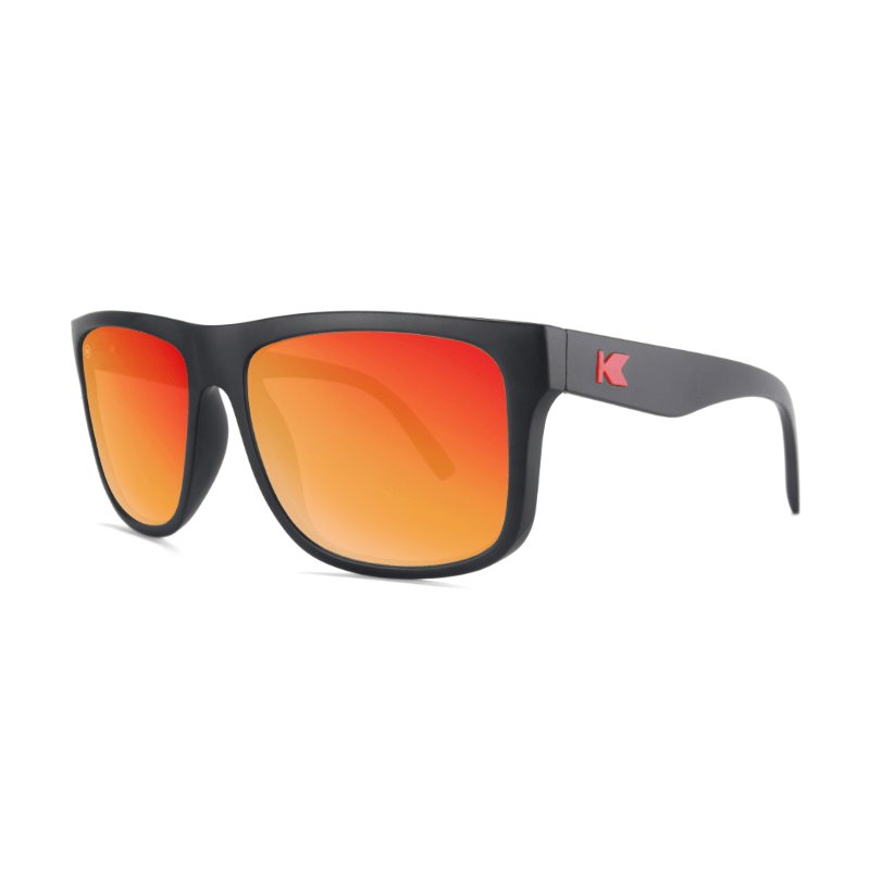 Sunglasses with Matte Black Frames and Polarized Red Sunset Lenses, Threequarter