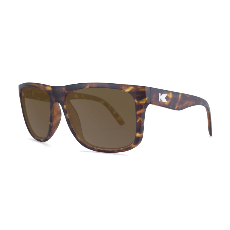 Sunglasses with Matte Tortoise Shell Frame and Polarized Amber Lenses, Threequarter