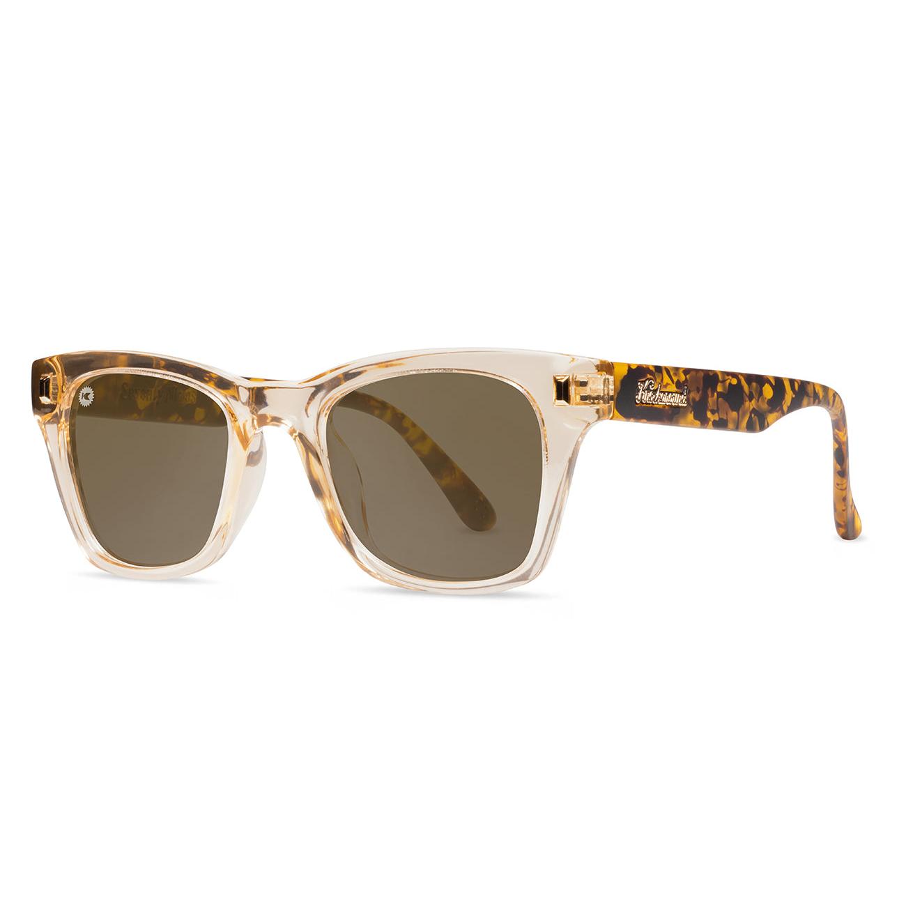 Sunglasses with Tortoise Shell Arms and Orange Fronts With Polarized Amber Lenses, Threequarter