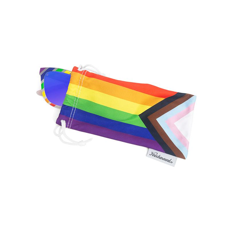 Sunglasses with Pride Flag and Polarized Blue Moonshine Lenses, Pouch