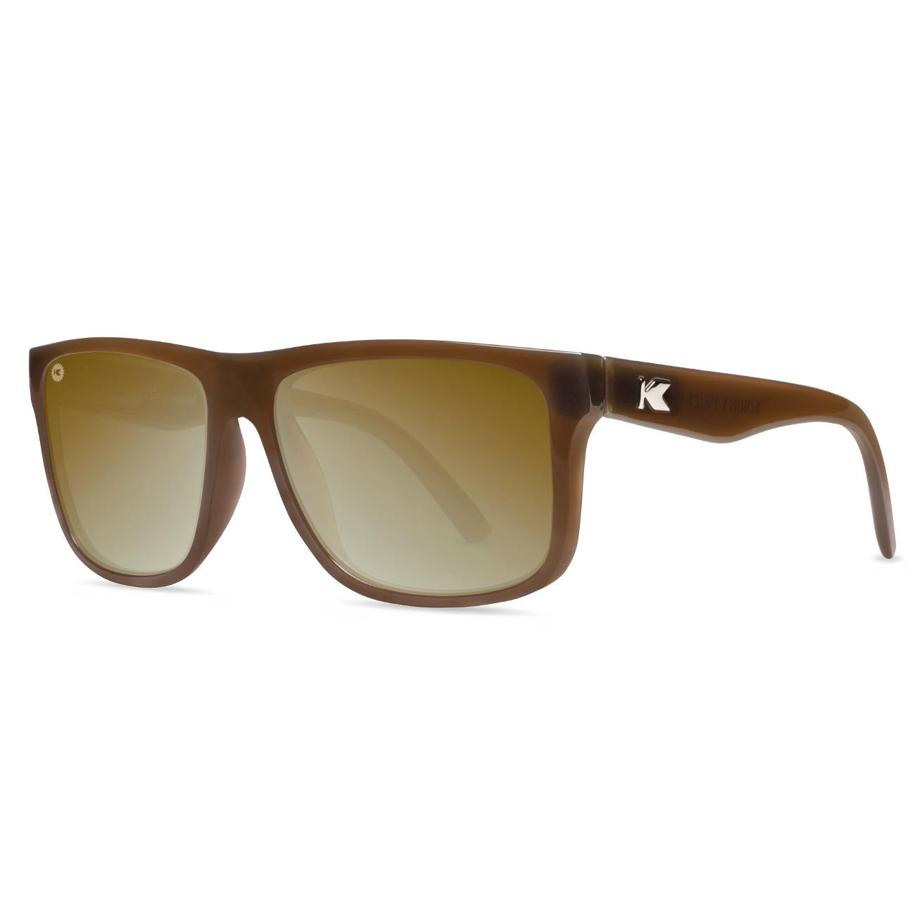 Sunglasses with Glossy Brown Frames and Polarized Gold Lenses, Threequarter