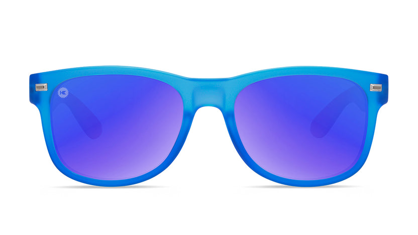 Sunglasses with Blue, White, and Red Frames and Polarized Moonshine Lenses, Front