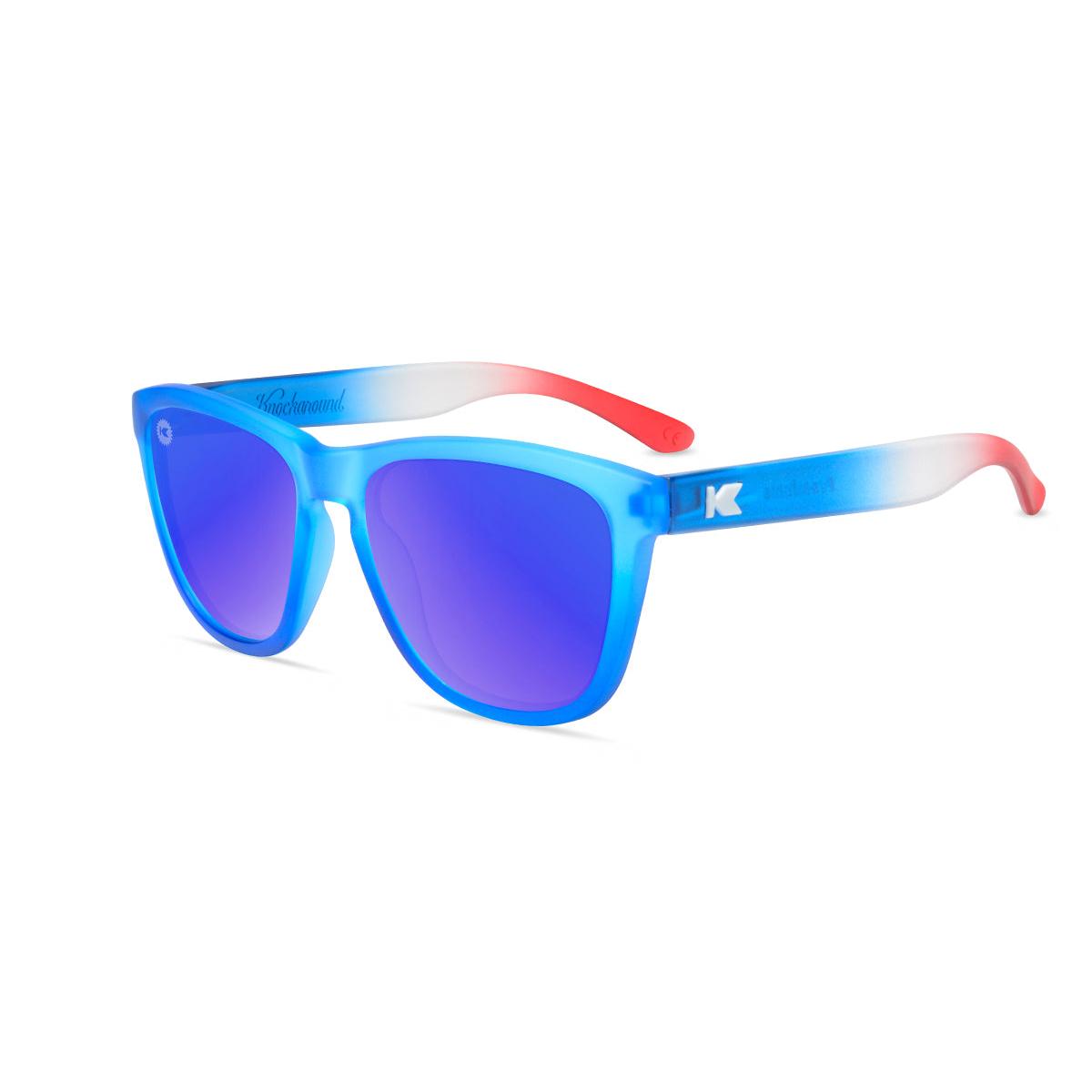 Kids Sunglasses with Blue, White, and Red Frames and Polarized Blue Lenses, Flyover