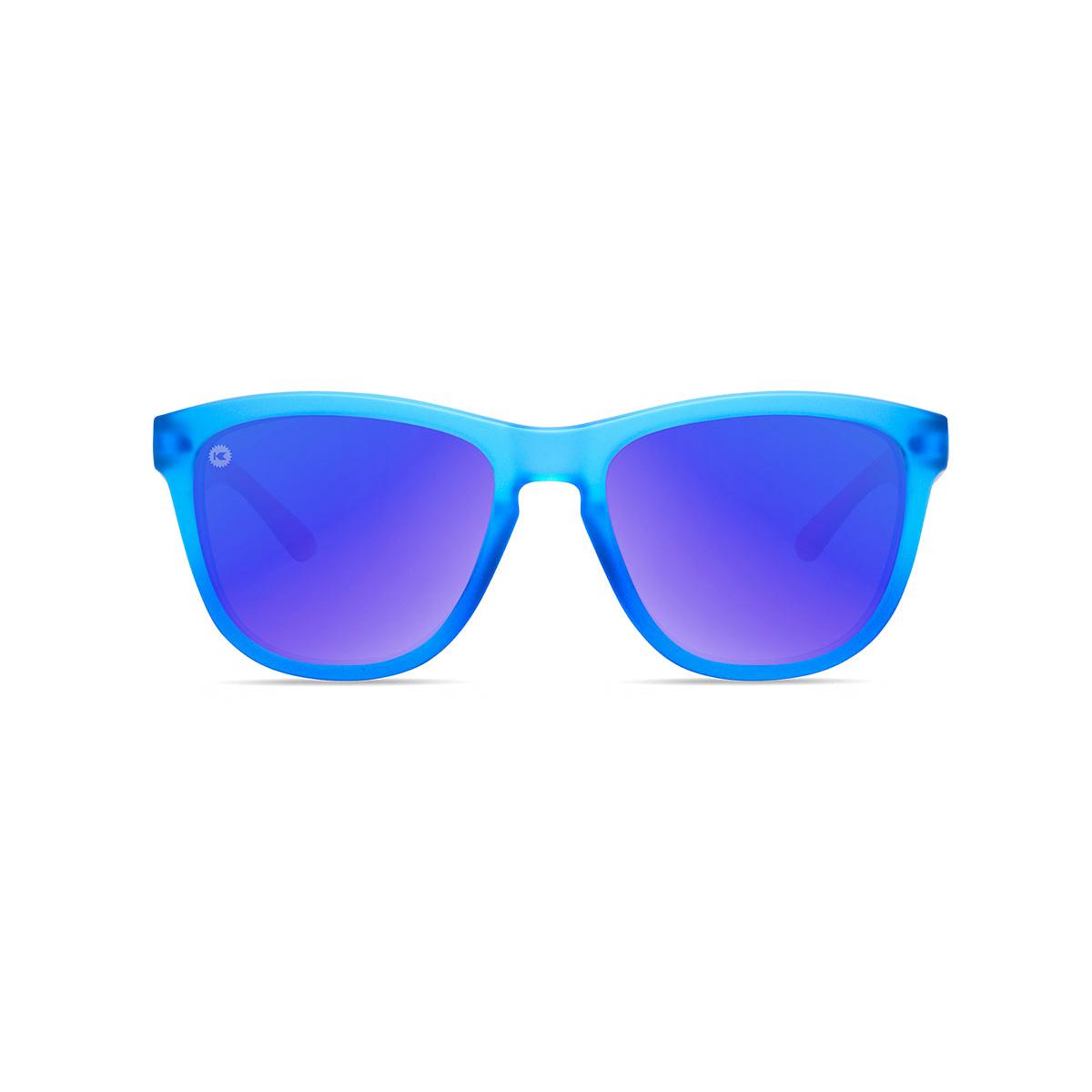 Kids Sunglasses with Blue, White, and Red Frames and Polarized Blue Lenses, Front