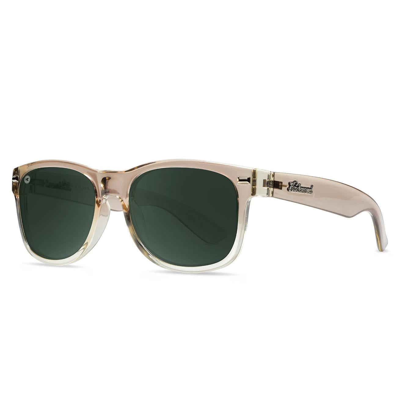 Sunglasses with San Dune Frames and Polarized Green Lenses, Threequarter