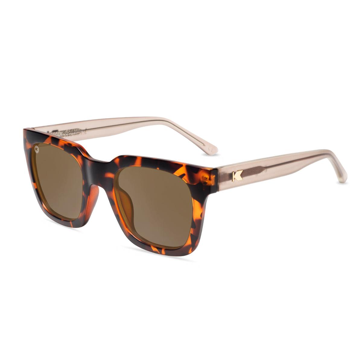 Sunglasses with Tortoise Shell Fronts and Clear Amber Arms with Polarized Amber Lenses, Flyover