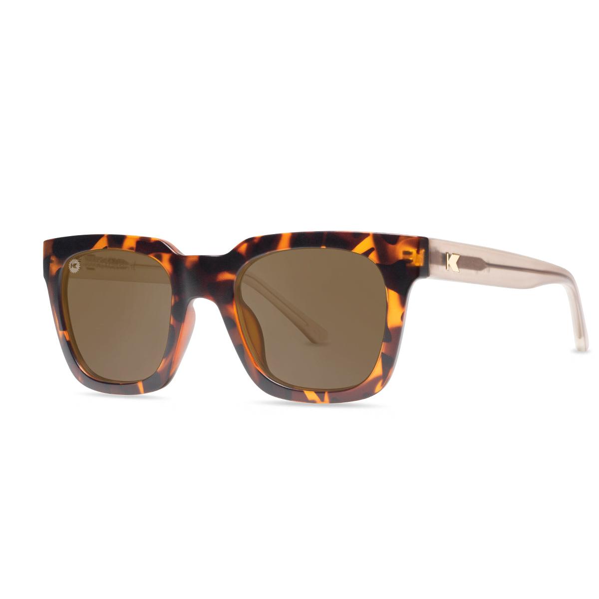 Sunglasses with Tortoise Shell Fronts and Clear Amber Arms with Polarized Amber Lenses, Threequarter