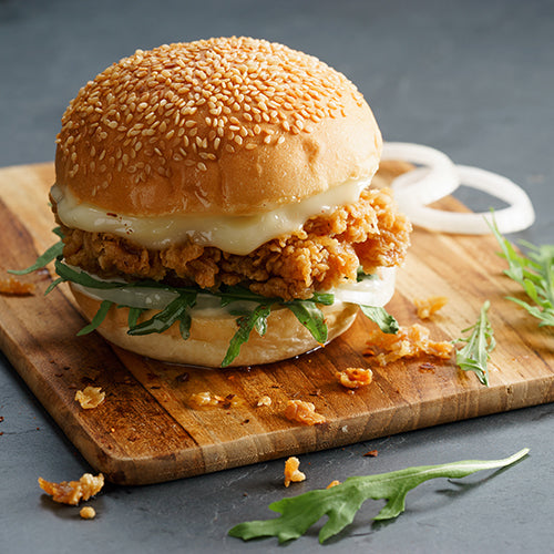 Fried chicken sandwich on a burger bun
