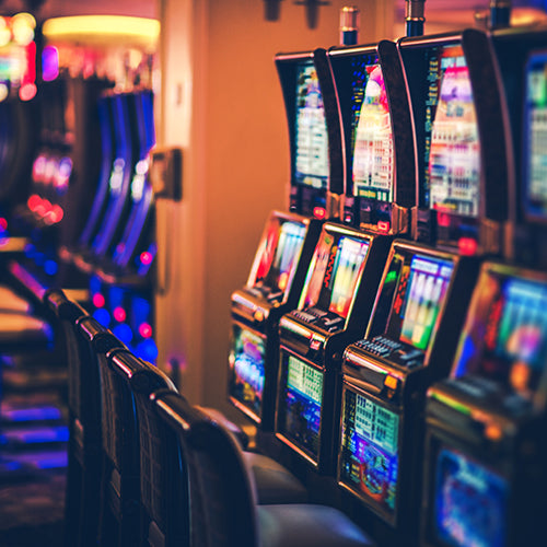 Row of slot machines at a casino