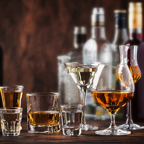 Assortment of liquors in glasses