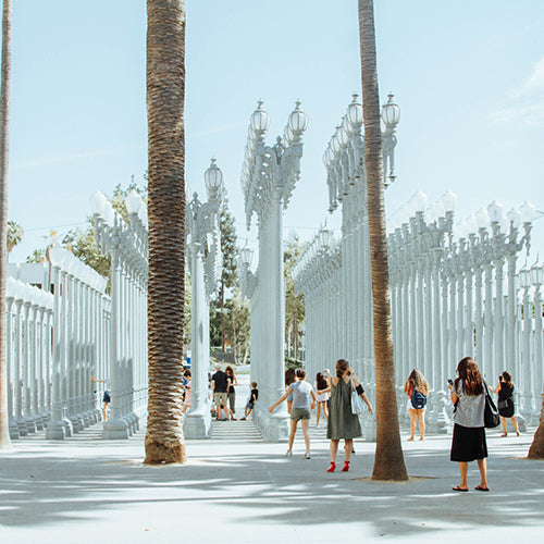 People viewing the light installation at LACMA