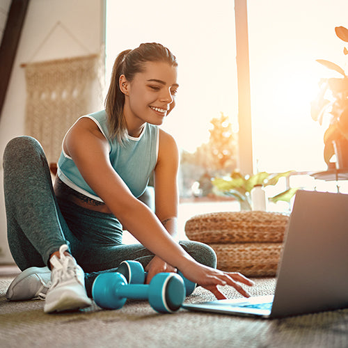 Woman getting ready to do an online workout