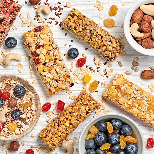 Nutrition granola bars with nuts, dried fruits, and berries
