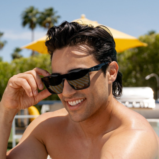 Large Sunglasses: Men wearing Piano Black Sunglasses