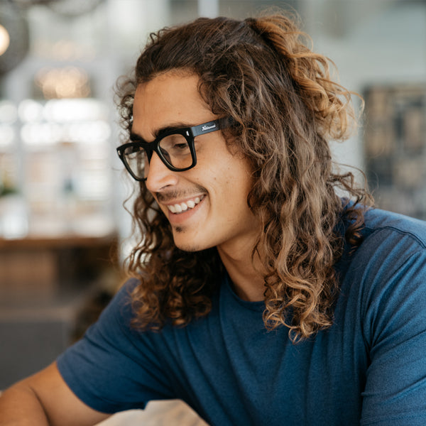 Man wearing Black on Black Seventy Nines Prescription Sunglasses