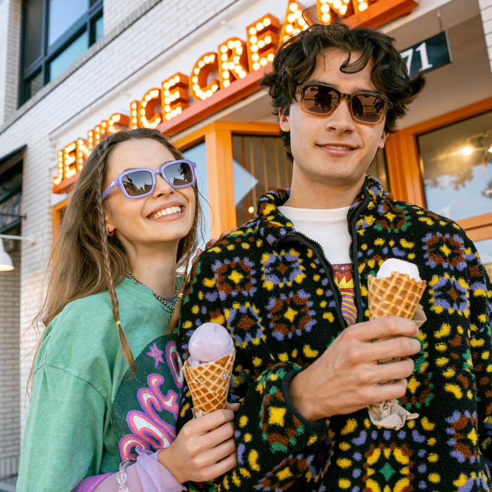 Women wearing Panoramas Hey Ube Sunglasses, and Men Wearing Panoramas Cortado Sunglasses