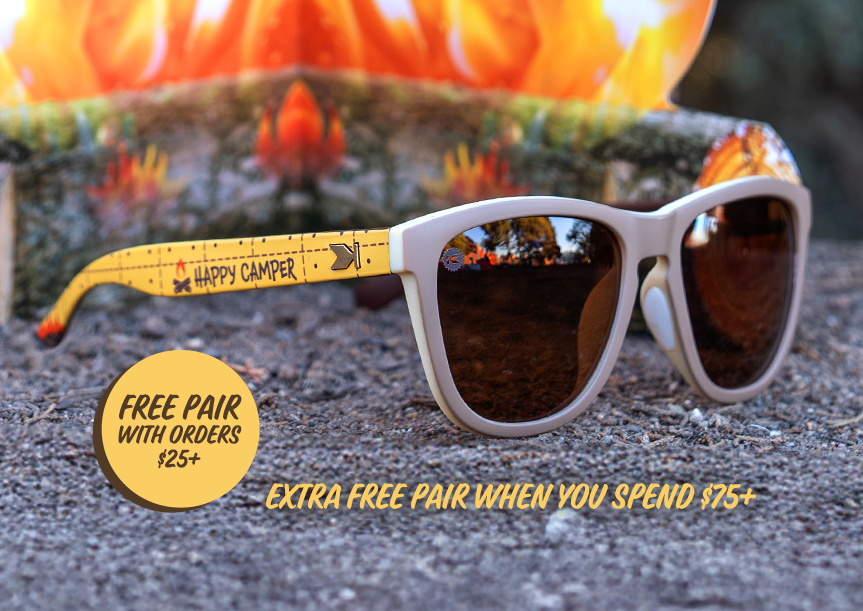 Happy Camper Premiums Sport sunglasses. Free Pair with orders $25+. Extra Free Pair when you spend $75+